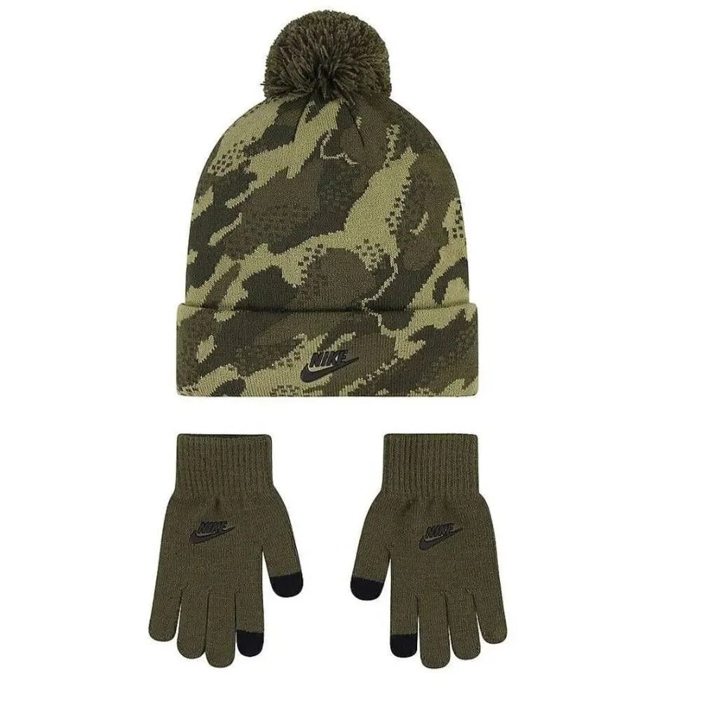 Nike Boys Camo Pom Beanie and Hat Set -E